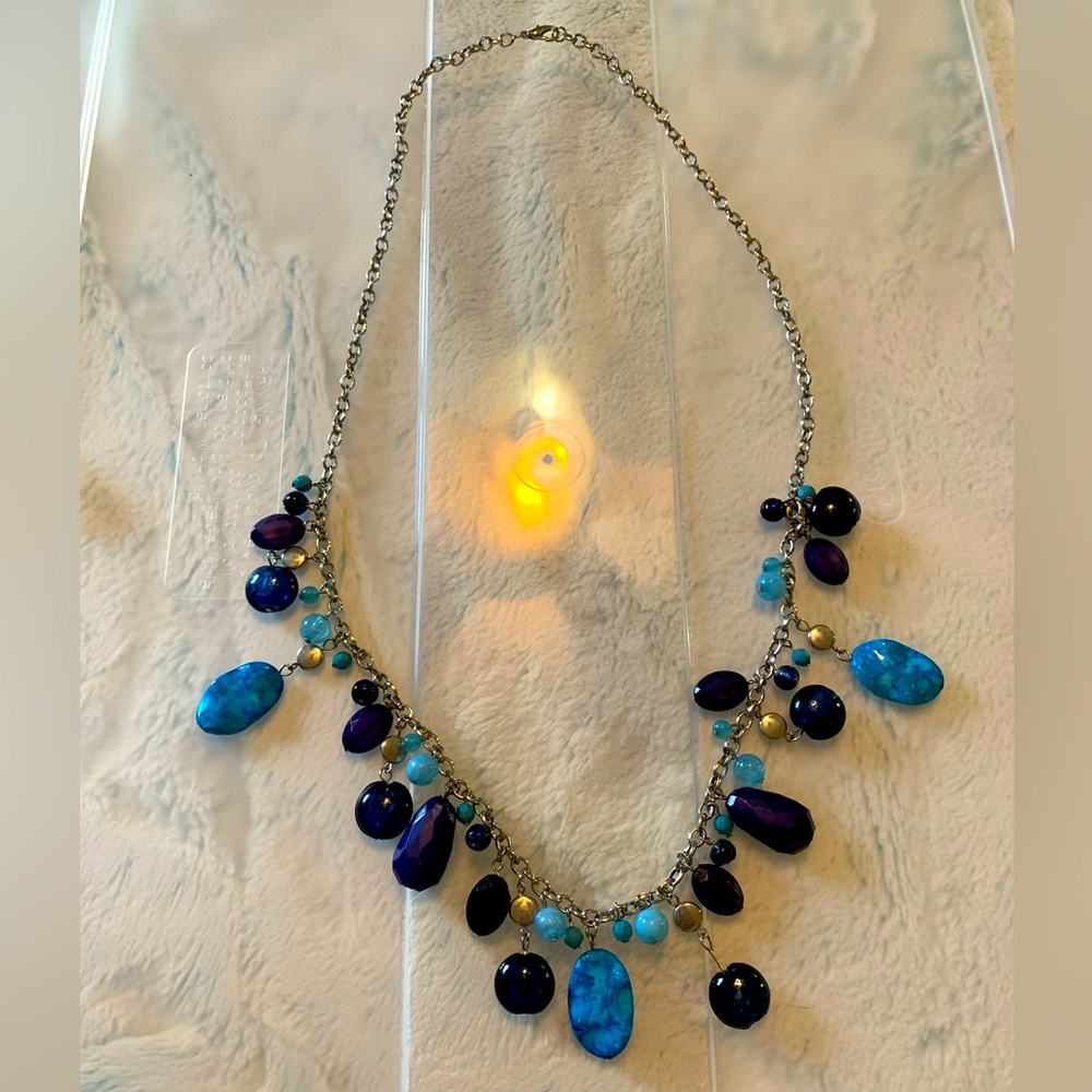 Blue Natural stone long necklace shades of blue women’s jewelry